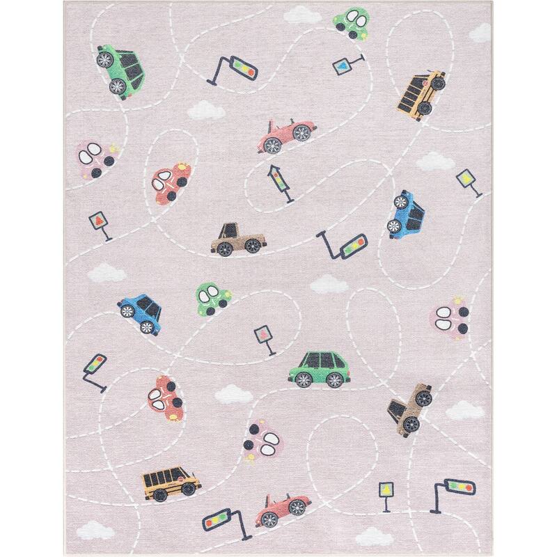 Well Woven Kids Rugs Traffic Modern Machine Washable Area Rug - 5' x 7' - Pink