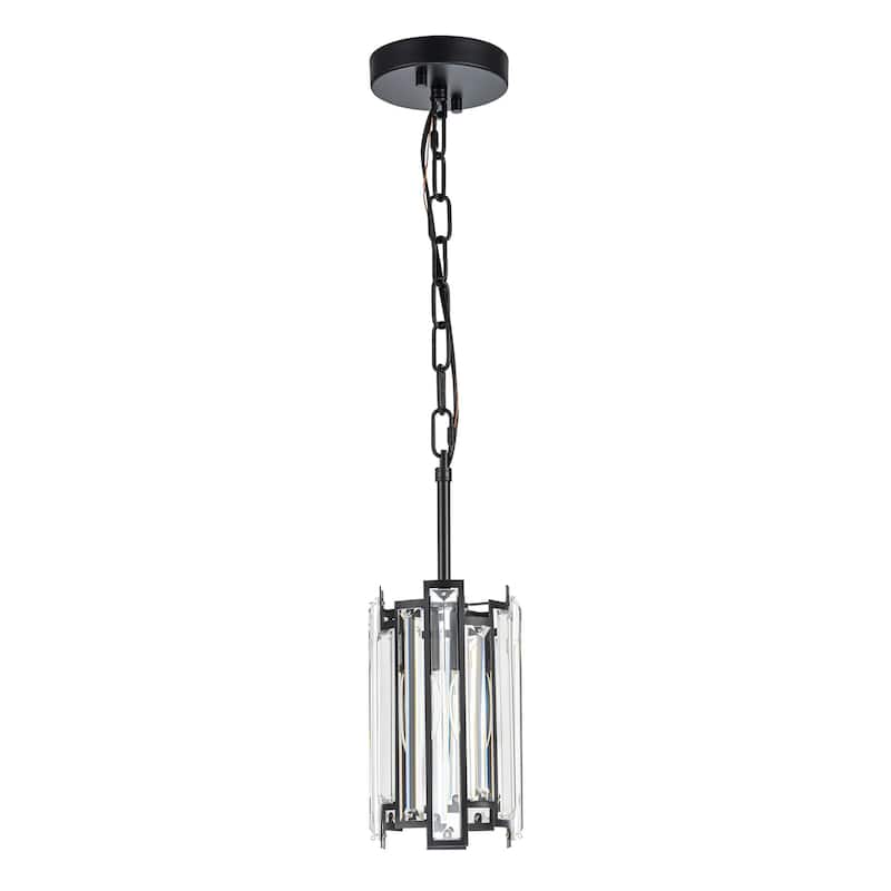 1-Light Modern Glam Black/Gold Cylinder Crystal Pendant Kitchen Island Light
