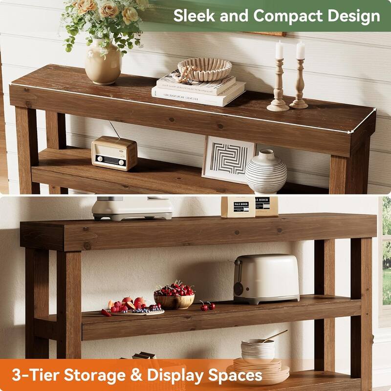 Solid Wood Entry Console Table, 63-Inch Narrow Long Sofa Table Behind The Couch - 62.99" L x 13.77" W x 33.46" H