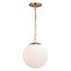 preview thumbnail 8 of 8, Linden 1L Gold Brass Mid-Century Modern Pendant Light White Globe Glass - 12-in W x 13.5-in H x 12-in D