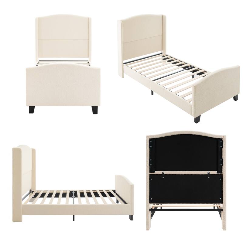 GDFStudio - Jane 49.21" High Back Upholstered Headboard Bed Frame with High Footboard