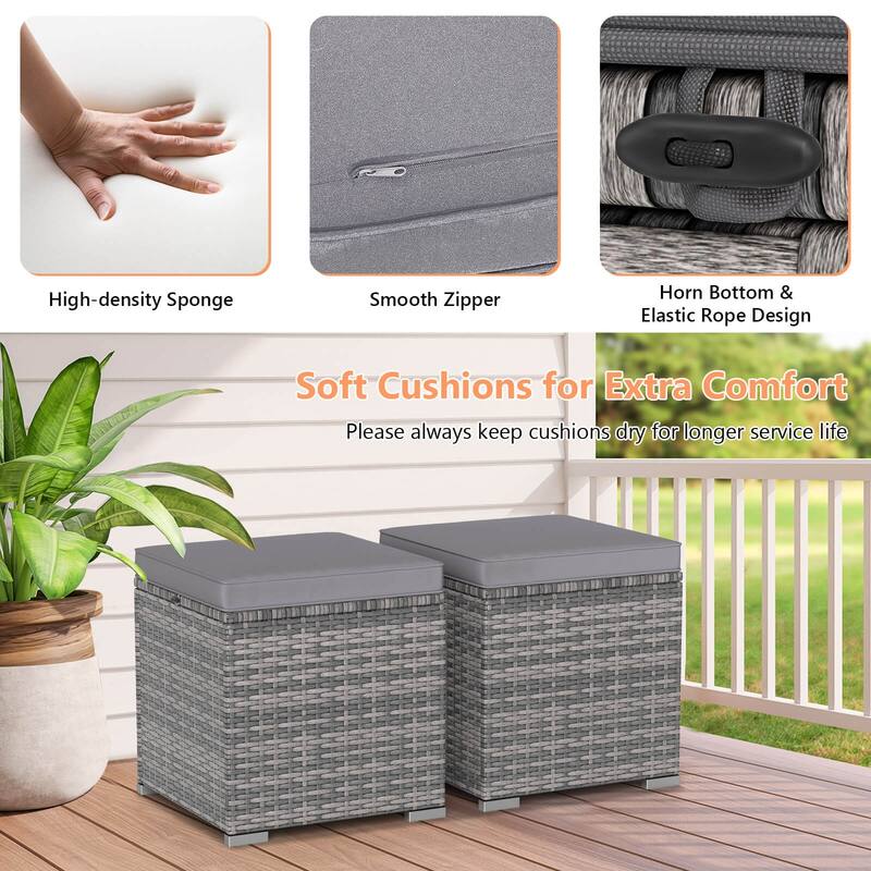 Costway 2PCS Patio Rattan Ottomans Seat Side Table Storage Box - See Details