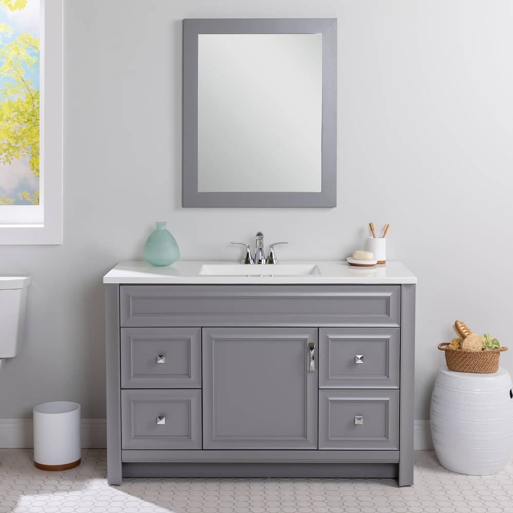 Spring Mill Cabinets Nimay 48.5" Bathroom Vanity With 1-Door Cabinet, 4 Drawers, and White Sink Top