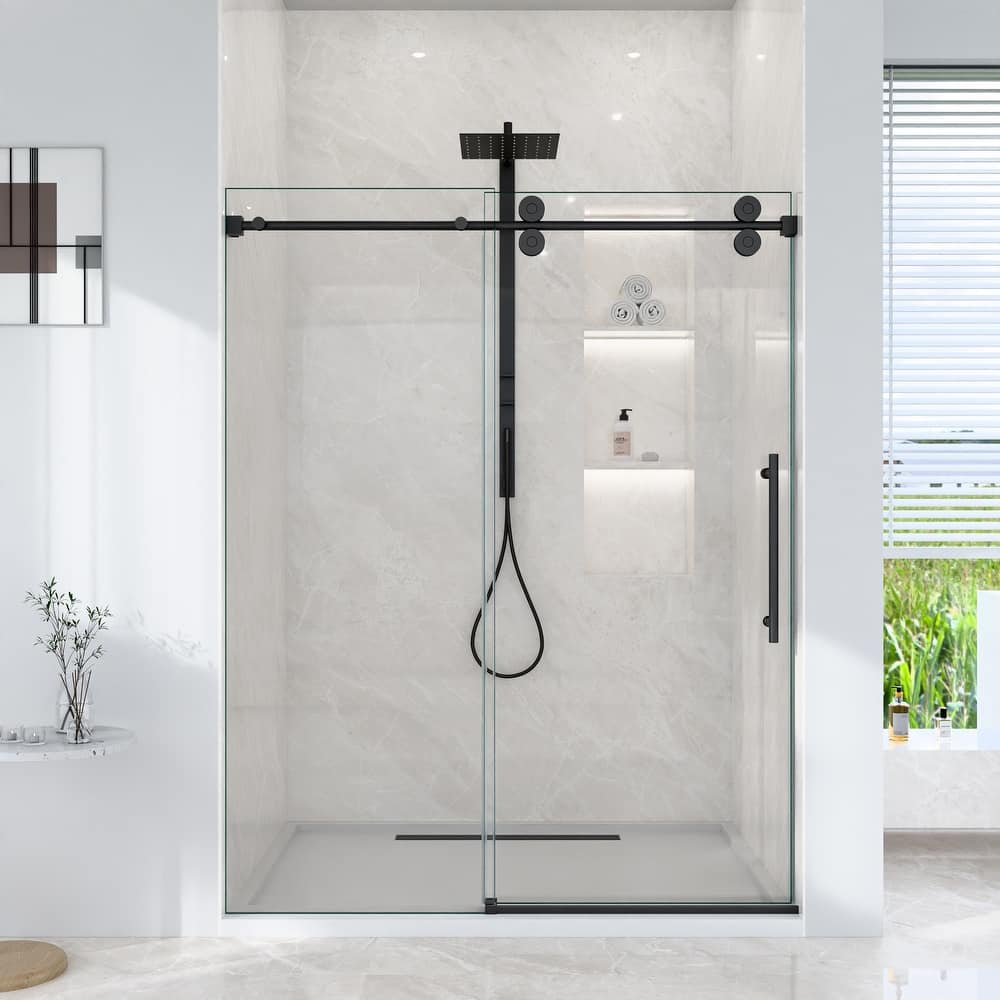 GDFStudio - Modern America Design Frameless Single Sliding Shower Door with 5/16" SGCC Tempered Glass & Stainless Steel Hardware
