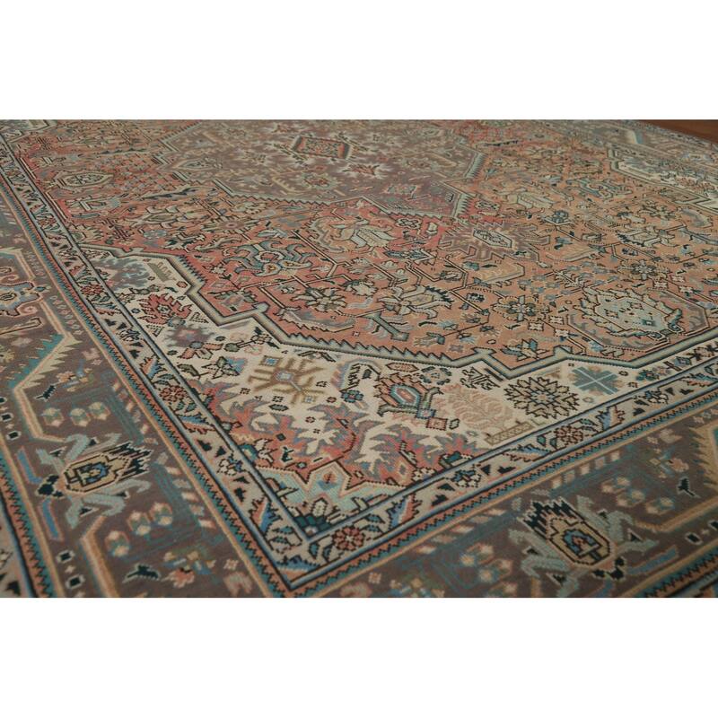 Orange Tabriz Persian Vintage Rug Hand-Knotted Wool Carpet - 6'8" x 9'6"