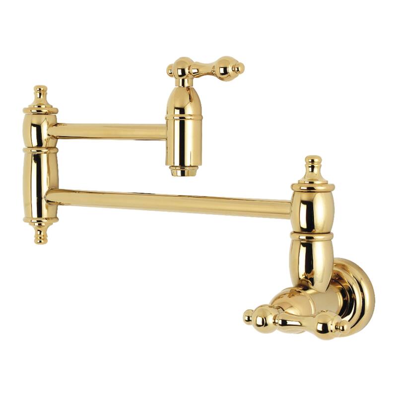 Restoration Wall Mount Pot Filler Kitchen Faucet - Polished Brass