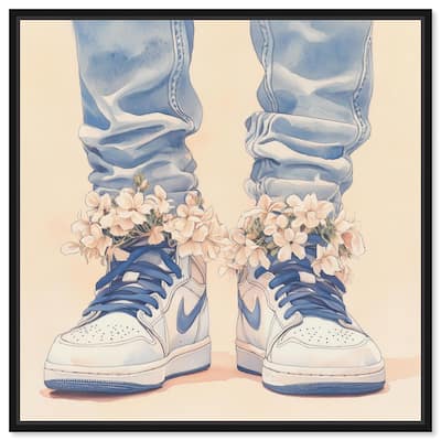 Gentle Blue Sneakers and Flowers Canvas by Art Remedy