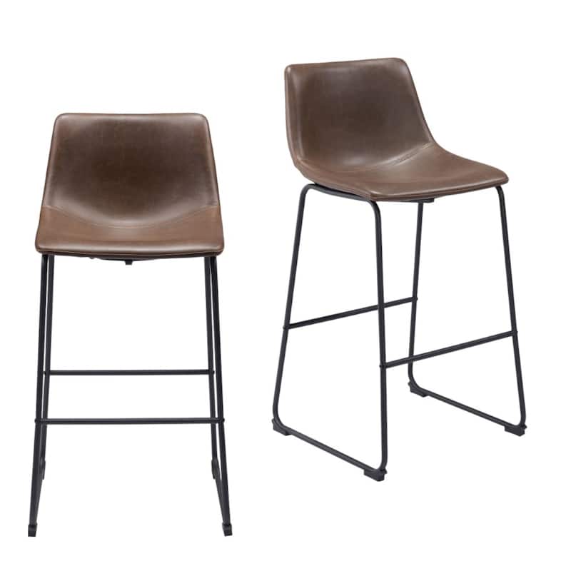 HomeRoots Set of Two 29" Espresso and Black Faux Leather and Steel Counter Height Bar Chairs