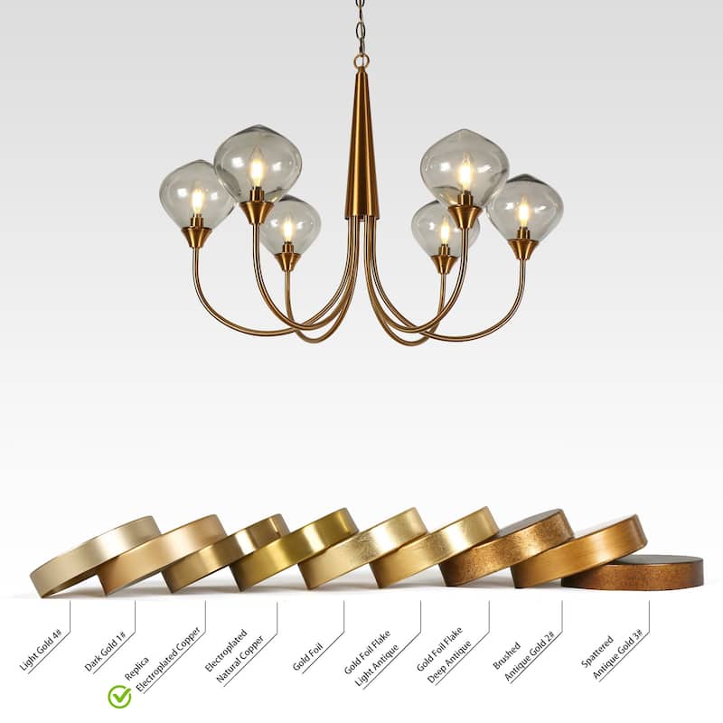 Celesn Modern Gold 6-Light Wheel Chandelier Glass Shade for Dining Living Room - D32" x H23"