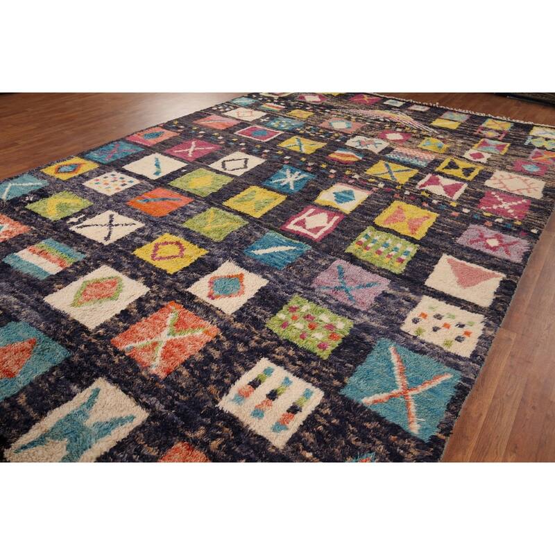 All-Over Black Plush Large Moroccan Area Rug Handmade Wool Carpet - 9'9" x 15'1"