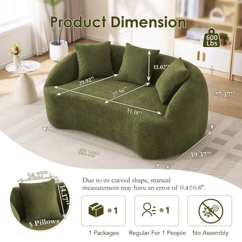 LY-049S Curved Modern Boneless Sofa Loveseat, Backrest Upgrade