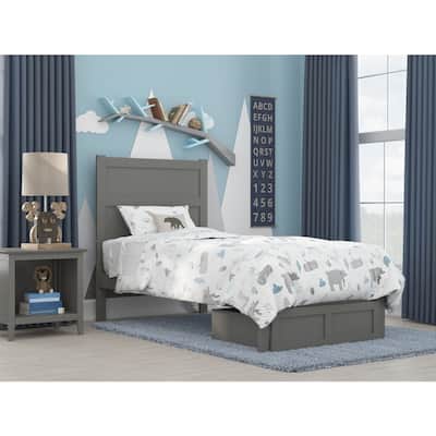 Twin Bed with Storage Drawer - Classic Grey Bedroom Furniture