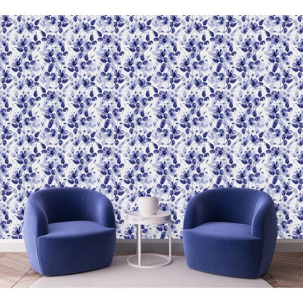 Dark Blue Floral Wallpaper Peel and Stick and Prepasted - Bed Bath ...