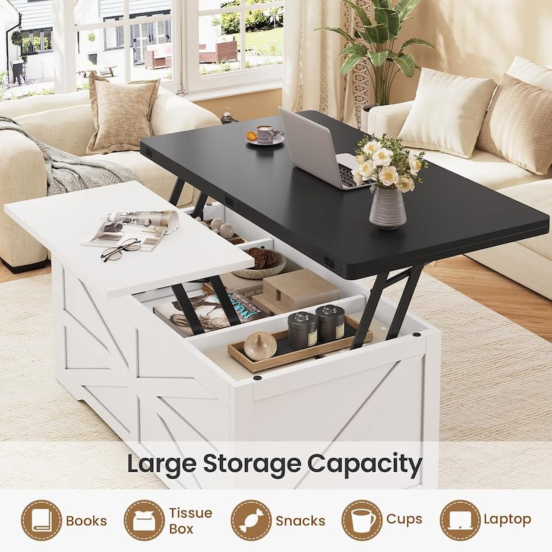 Lift Top Coffee Table Storage Cabinet 2 Fabric Drawers Living Room