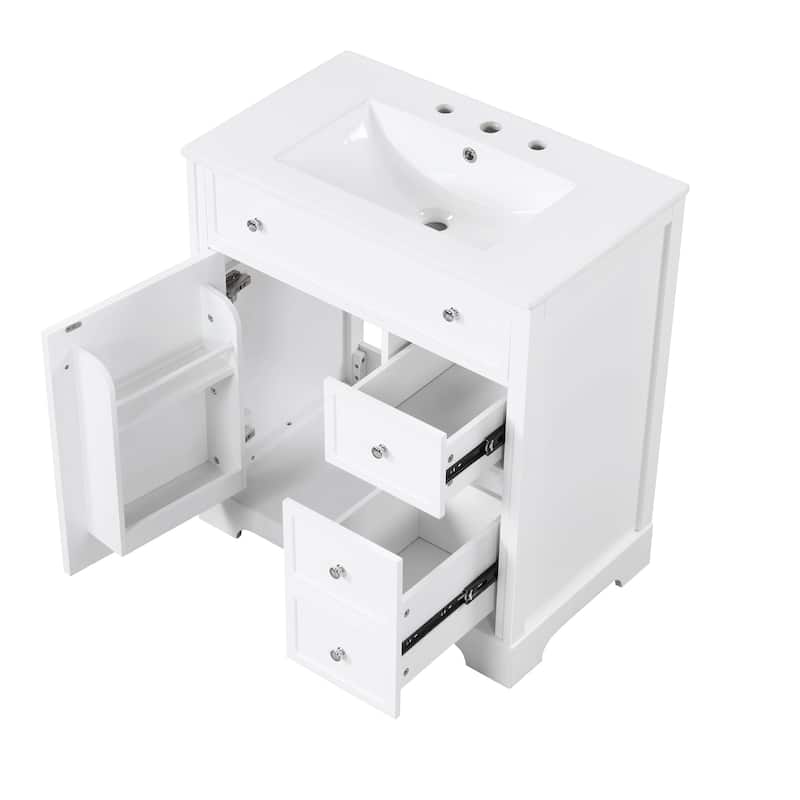 Vanity Cabinet for Bathroom with Sink Top, Door Rack and 2 Drawers