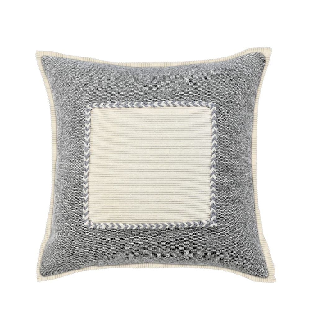 HomeRoots 20" X 20" Gray And Cream 100% Cotton Zippered Pillow