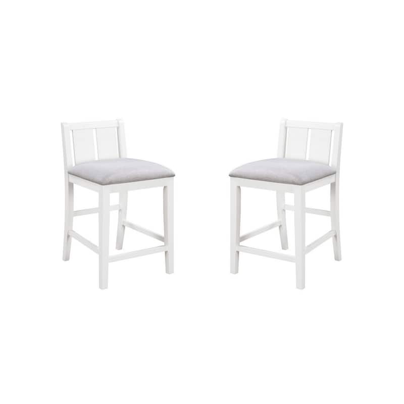 Ham 25 Inch Counter Height Chair Set of 2, Cream Fabric, White Wood Finish