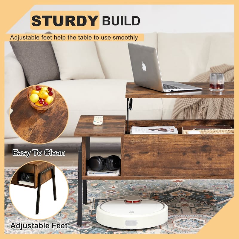 VECELO 3-piece Coffee Table Set,Lift Top Coffee Table with Hidden Storage and Nightstands Set of 2