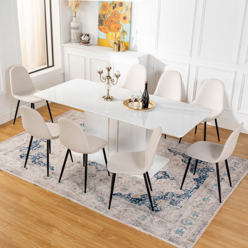 Homy Casa High Glossy White/Gold Extendable Dining Table Rectangular