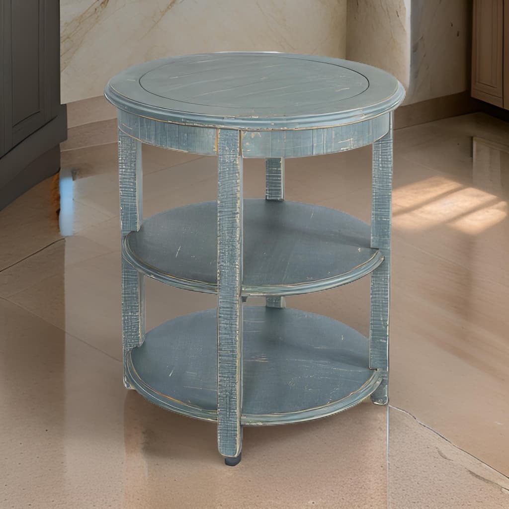 Rena Side End Table, 2 Shelves, 24 Inch Seagrass Green Mahogany Wood