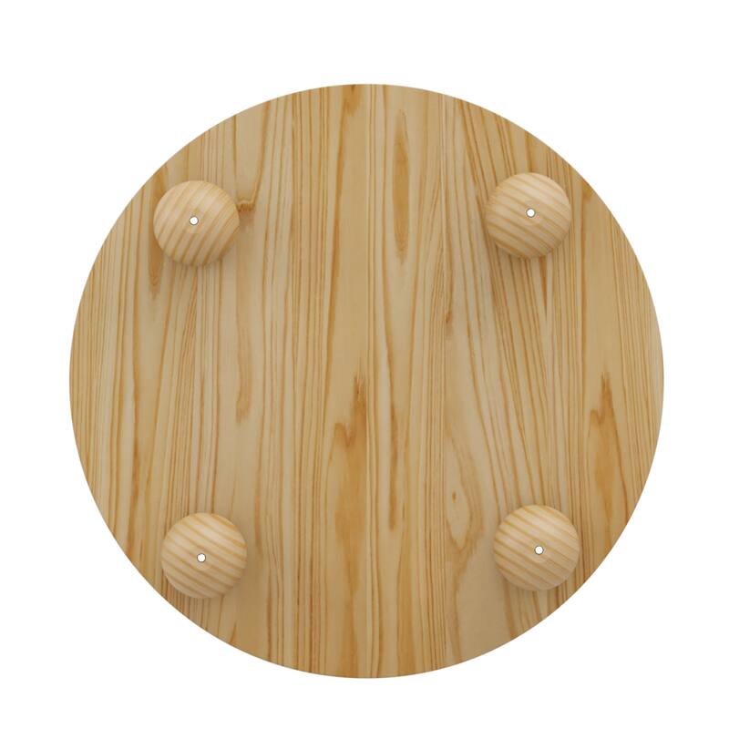 Round Fluted Coffee Table with Storage, Pine Solid Wood, Sliding Door