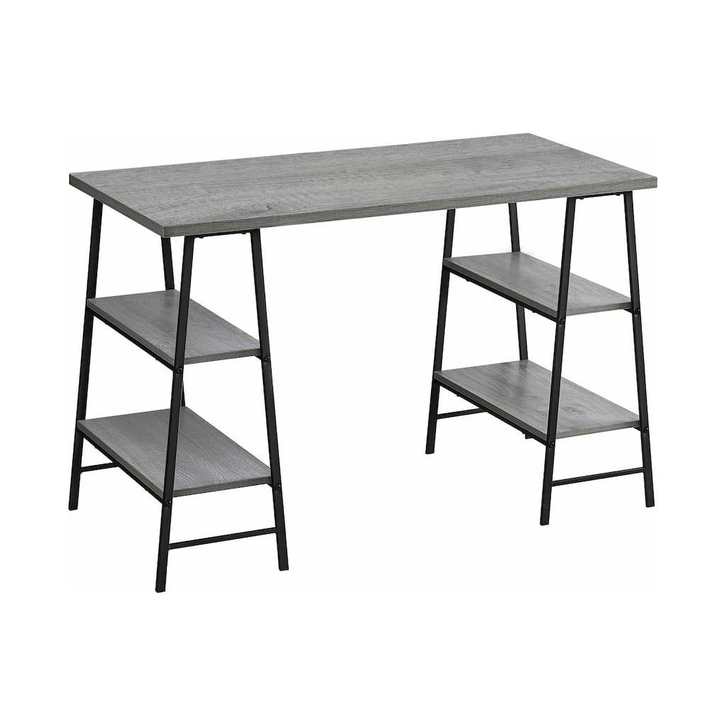 Computer Desk, Home Office, Laptop, Storage Shelves, 48"l, Work, Grey Laminate, Black Metal, Contemporary