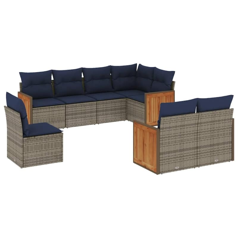 vidaXL 8/9 Piece Patio Sofa Set with Cushions Black/Gray Poly Rattan - 24.4 x 24.4 x 27.2