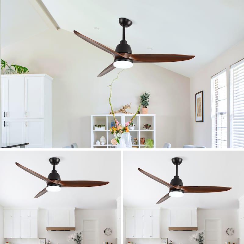 Hot sales 52 Inch Black Ceiling Fan With 3 Color Dimmable 5 Solide Wood Blades Remote Control Reversible DC Motor With Led Light