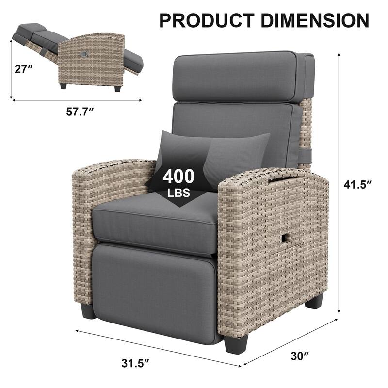 Outdoor Recliner Chair with Cushion/Side Table, Patio Reclining Chairs with Adjustable Back and Footrest