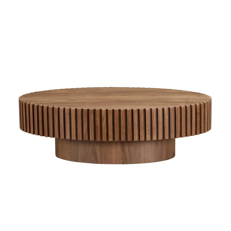 Modern Handcraft Drum Coffee Table Ellipse Coffee Table for Living Room,Oval Small Coffee Table with Sturdy Pedestal