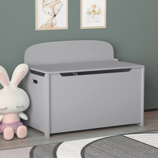 30 inches Kids Wooden Toy Box/Bench with Safety Hinged Lid for boys