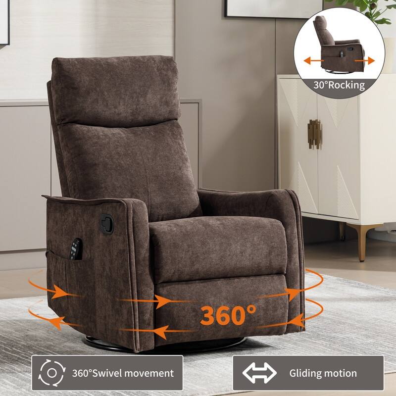 Heat Massage Manual Recliner Chair with Rocker and Swivel in Fabric for Living Room