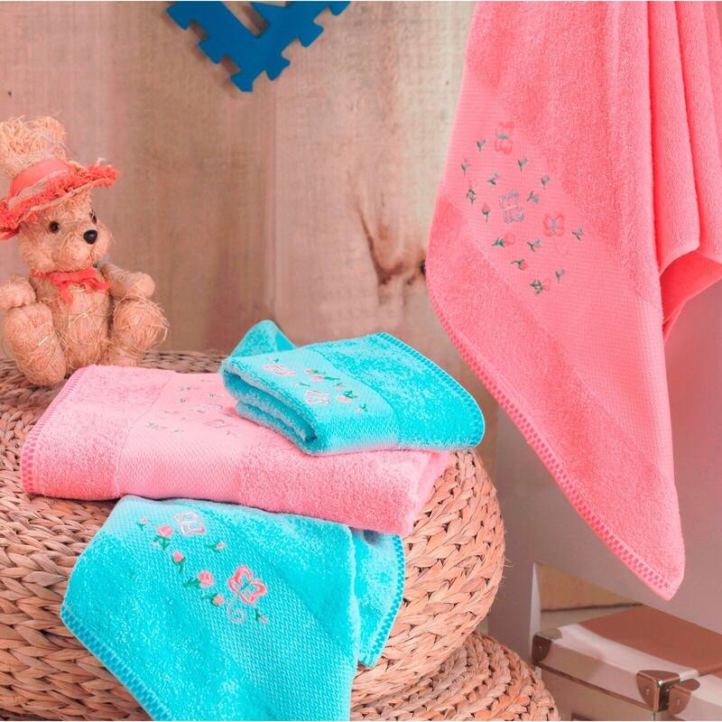 Lucia Minelli Kid's Dinosaur/Butterfly Embroidered Turkish Cotton Bath Towel Set of 6