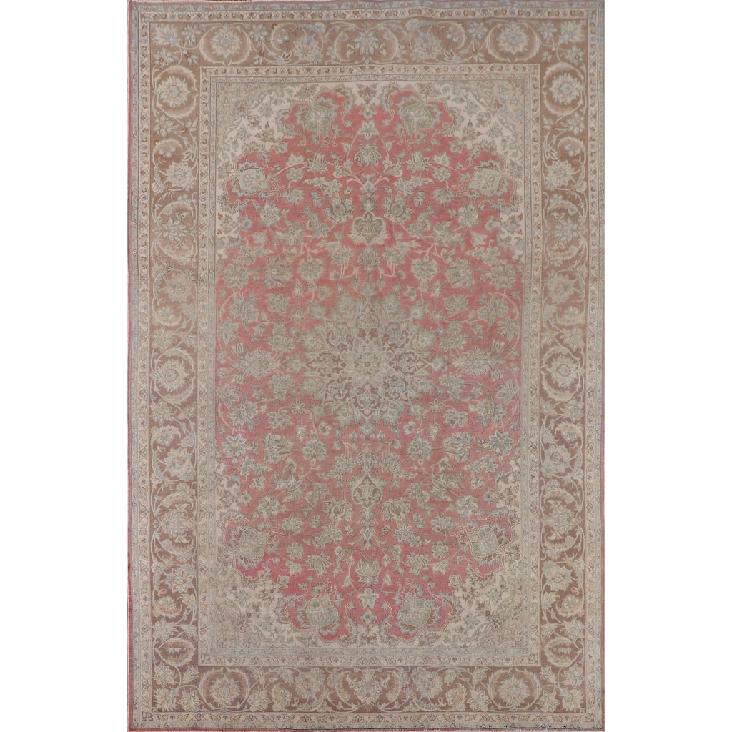 Distressed Pink Najafabad Persian Vintage Rug Handmade Wool Carpet - 7'9" x 11'6"