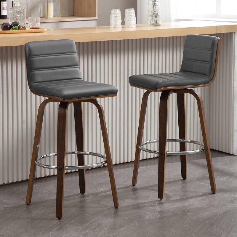 Modern Leather Upholstered Swivel Counter/Bar Stools, Set of 2