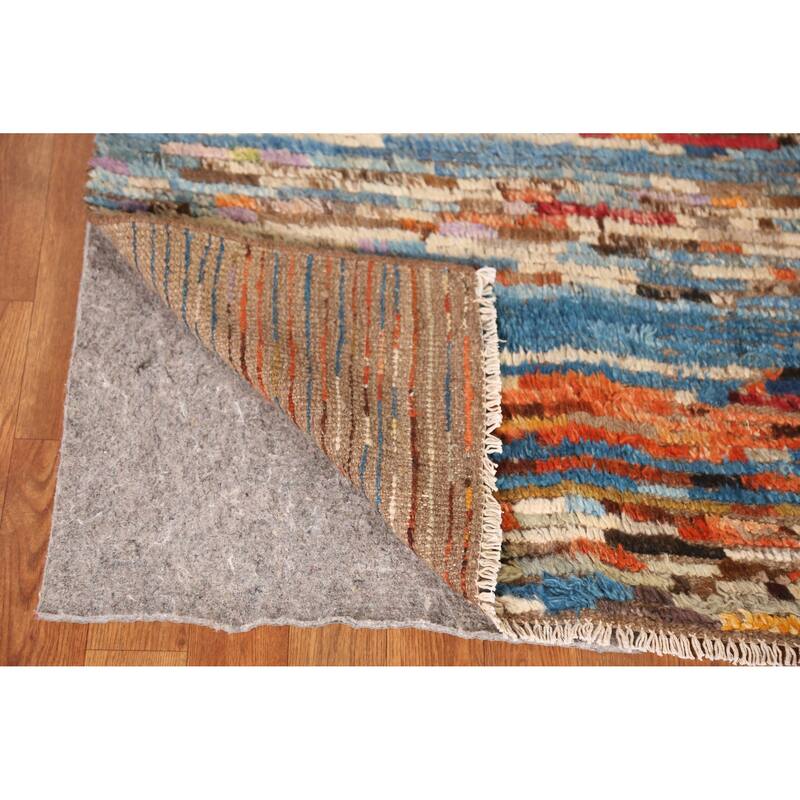 Moroccan Oriental Area Rug Handmade Stripe Wool Carpet - 6'4" x 9'6"