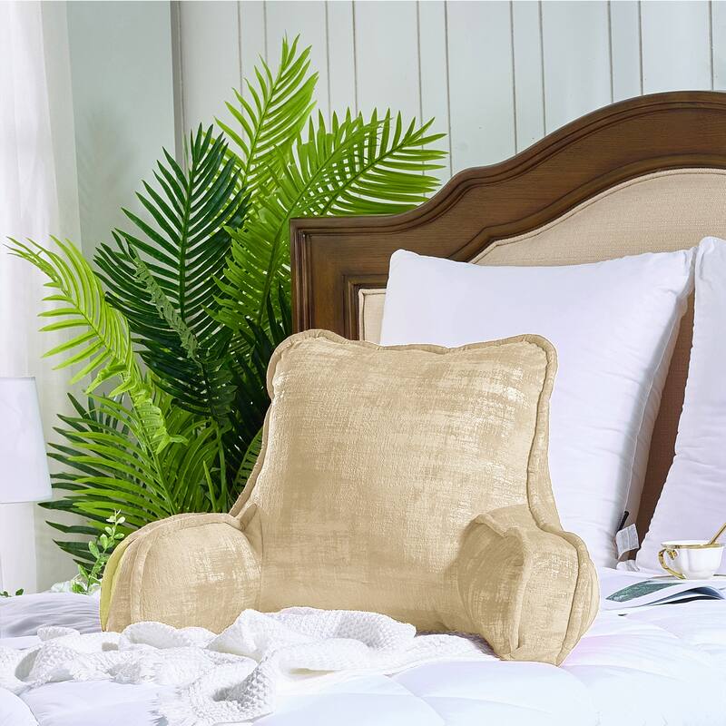 Textured Velvet Bedrest Reading Pillow Cover & Filling - Almond Buff