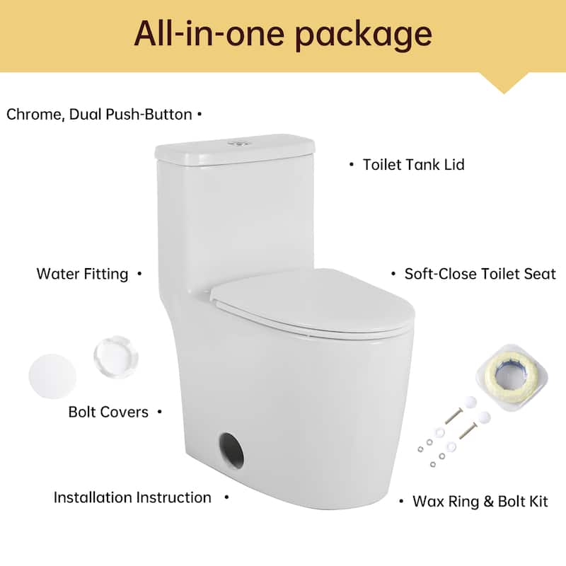 Elongated One-Piece Toilet with Soft-Close Comfort Height Seat