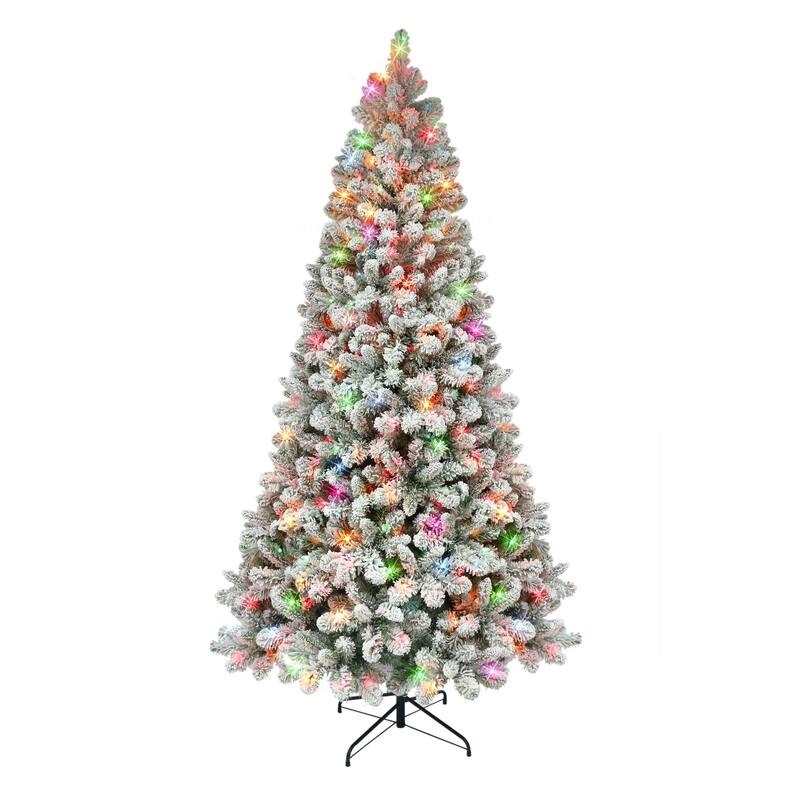 6.5' Flocked Virginia Pine Artificial Christmas Tree Multicolor Lights - 6.5 Foot