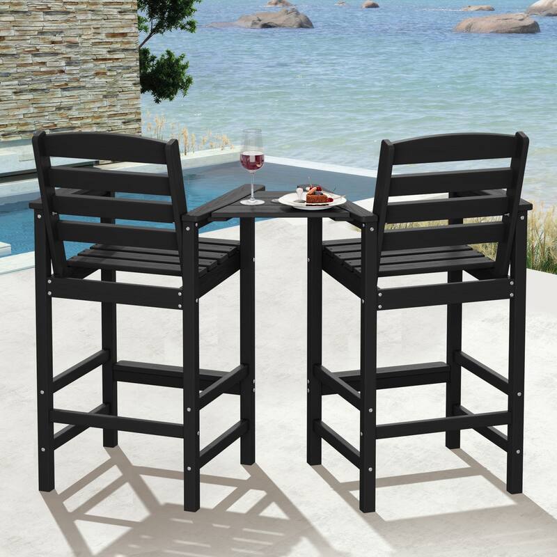 HDPE 2-Piece High Bar Stool Set with Umbrella-Compatible Connecting Panel