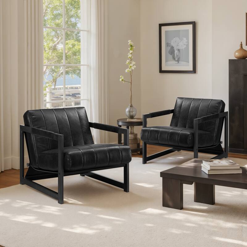 Art Leon Genuine Leather Armchair Accent Lounge Chair (Set of 2)