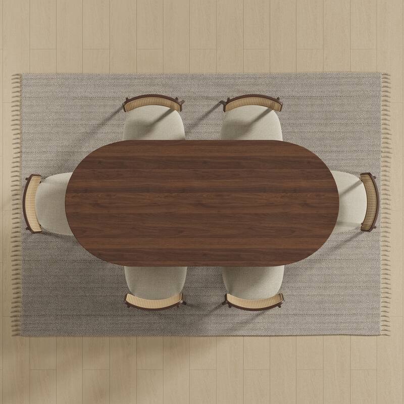 Modern Farmhouse Kitchen Dining Room Table Furniture Oval Kitchen Table with Rattan Woven Legs for Kitchen Bar Living Room