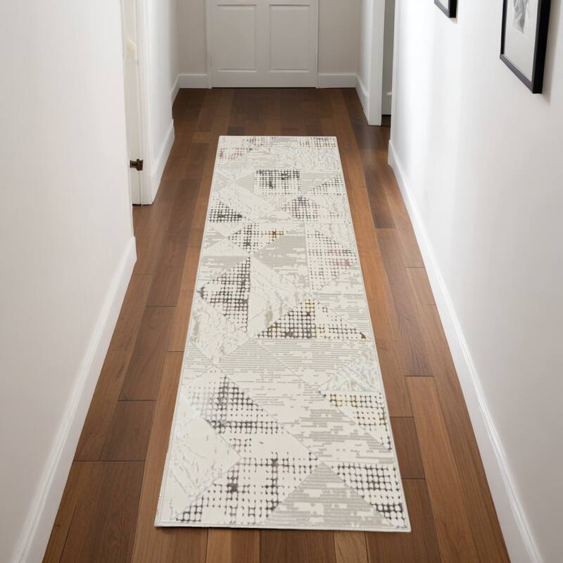 Power Loomed Geometric Abstract Non Skid Stain Resistant Area Rug - 90' X '27' X '0.39 - 90' X '27' X '0.39 - Cream/Onyx - Runner