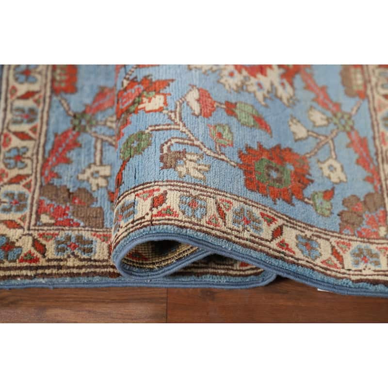 Light Blue Kazak Oriental Foyer Rug Hand-Knotted Floral Wool Carpet - 2'0" x 2'11"