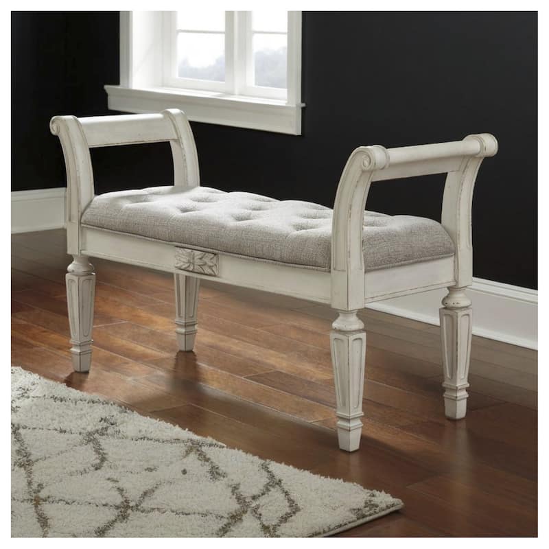 Realyn Vintage Casual Antique White Accent Bench - Antique White