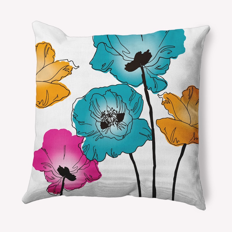 Popping Poppies Decorative Throw Pillow - Blue - 18" x 18"