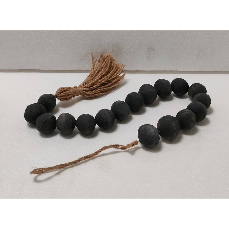 Terracotta Beads w/Tassel Natural Black Dia 1.2" - Black