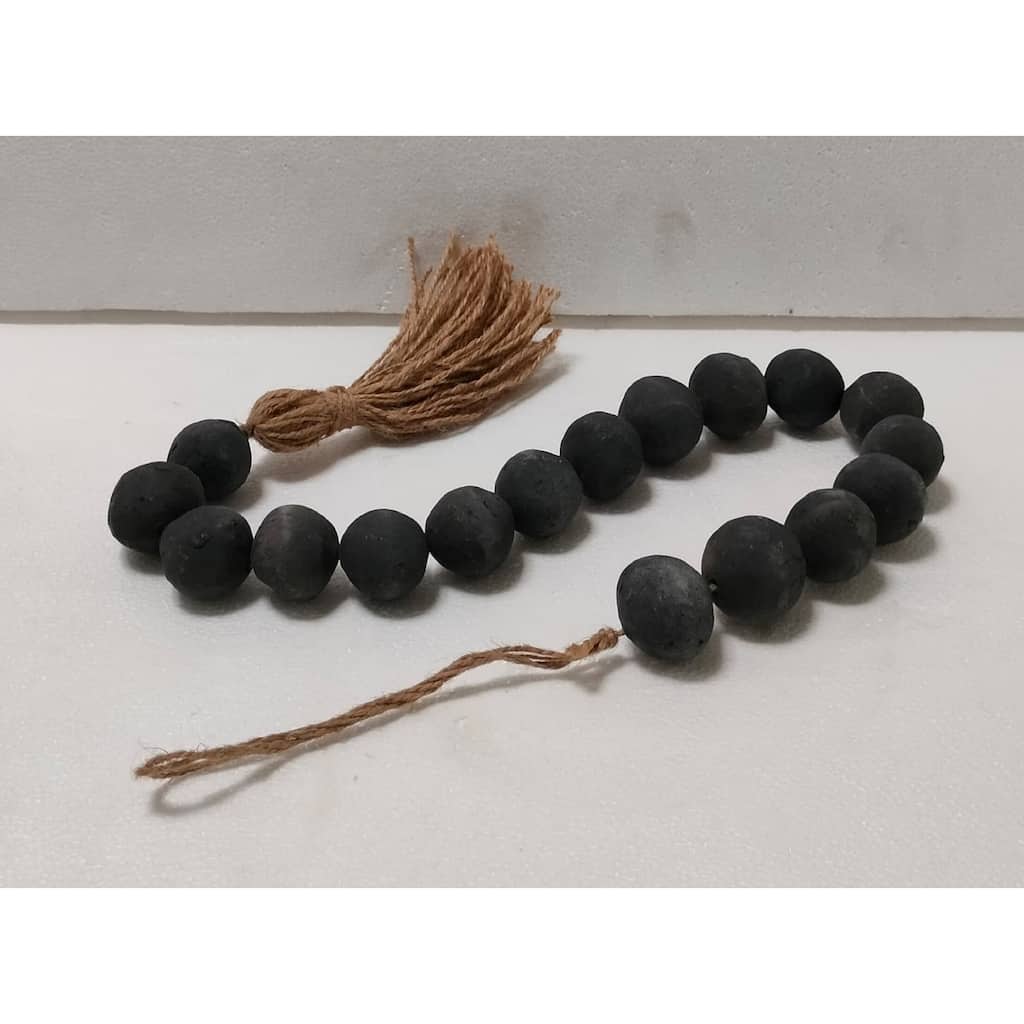 Terracotta Beads w/Tassel Natural Black Dia 1.2" - Black