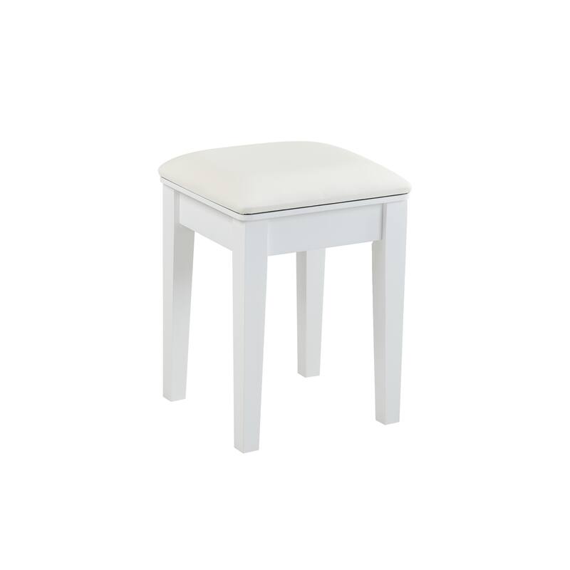 2-Piece Makeup Vanity Desk Set with PU Upholstered Stool, 5 Drawers Vanity Table Dressing Table with Swivel Vanity Mirror, White