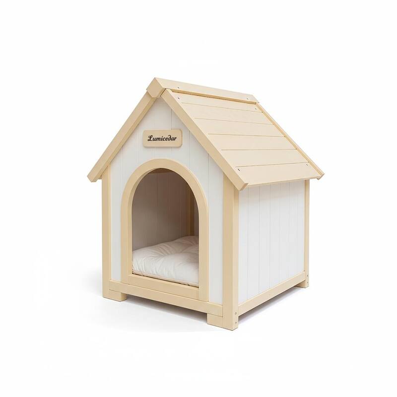 Modern Indoor Wooden Dog House with EVA Cushion, Solid Cedar Pet House for Small Dogs & Cats